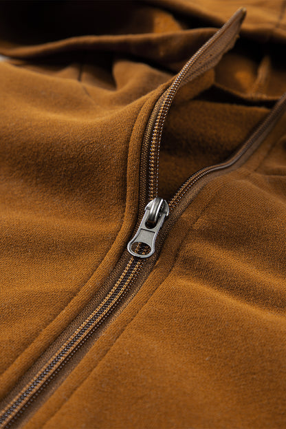 Colour Block Half Zip Kangaroo Pocketed Hoodie | Chestnut