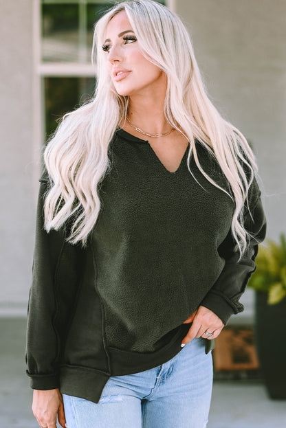 Expose Seam Detail Split Neck Long Sleeve Top | Green