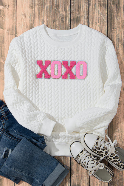 Xoxo Glitter Chenille Cable Knit Pullover Sweatshirt | White