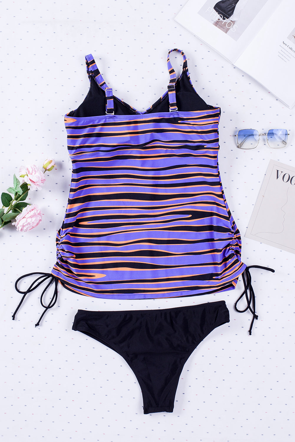 Animal Stripes Lacing Tankini Swimsuit | Purple