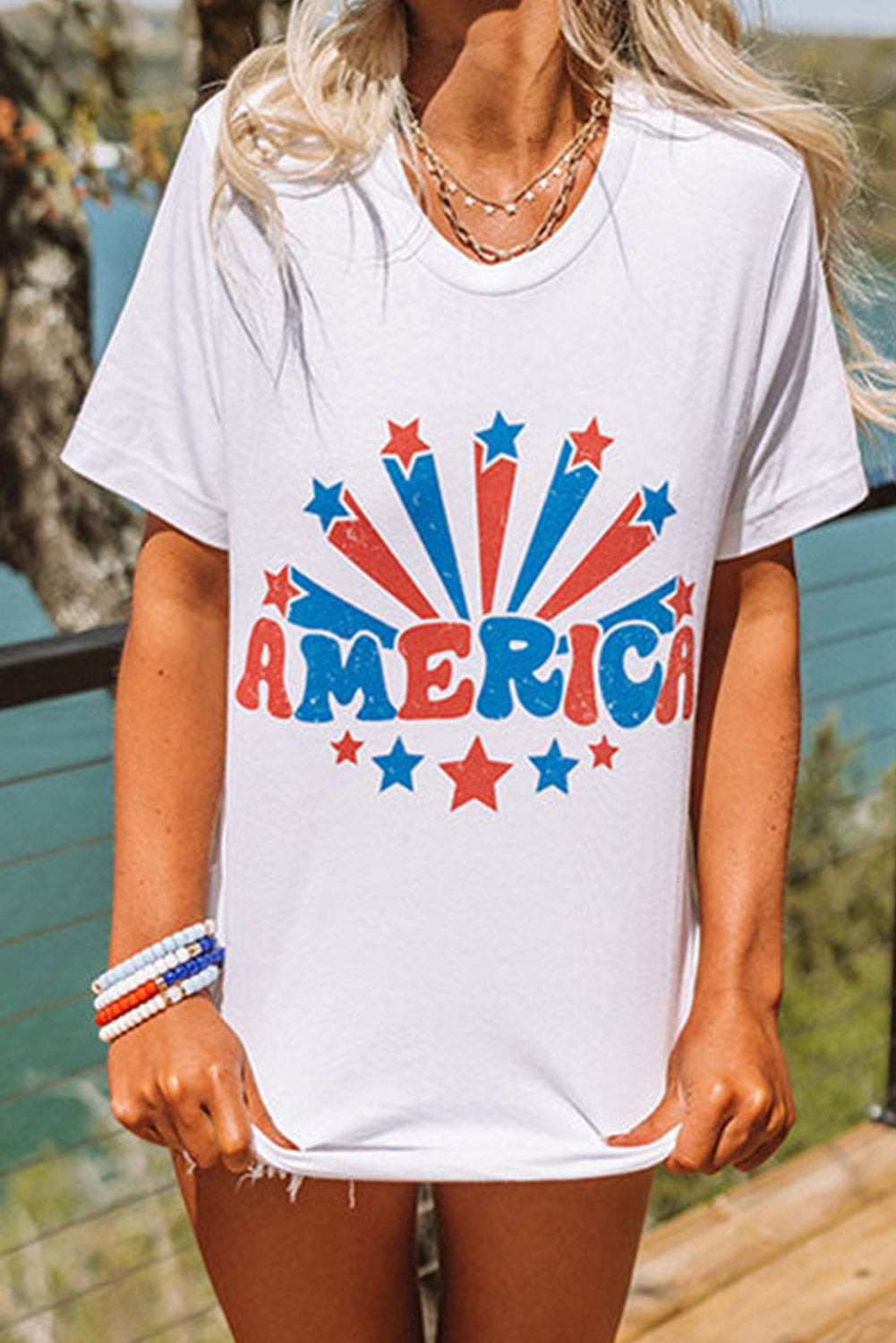 America Star Graphic Round Neck Tee | White