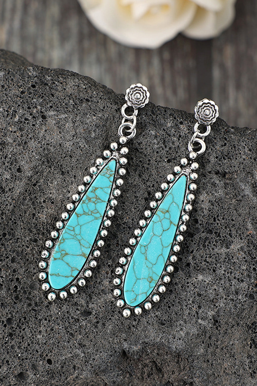 Vintage Bohemian Turquoise Alloy Earrings | Silvery