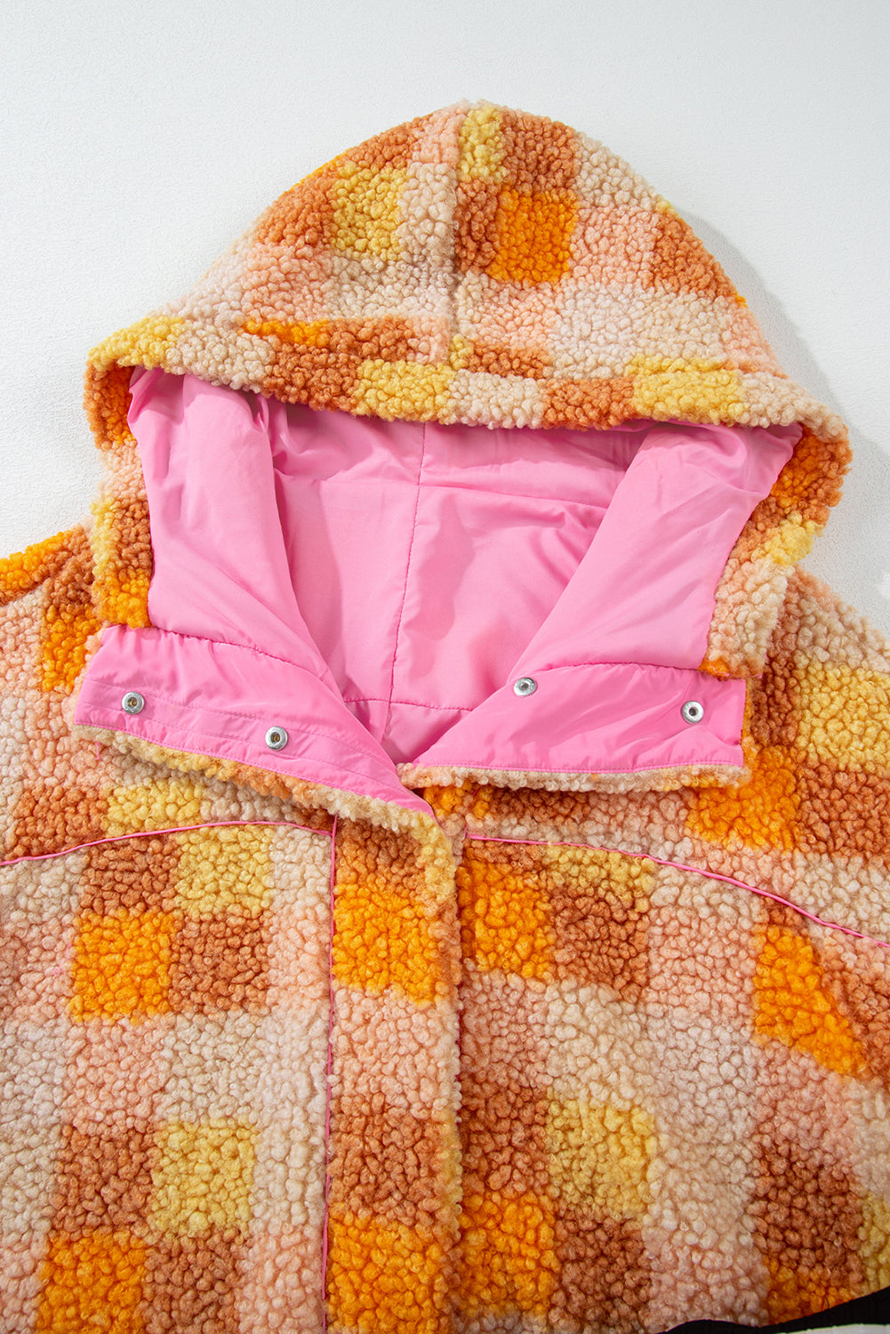 Checkered Sherpa Hooded Jacket | Orange