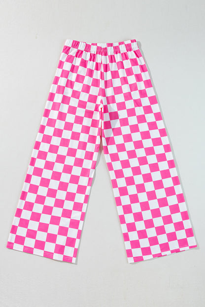 2-Tone Checked Print High Waist Wide Leg Pants | Bonbon