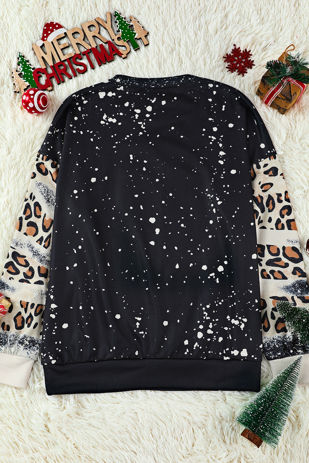 Pray Letter Leopard Bleached Colour Block Sweatshirt | Black