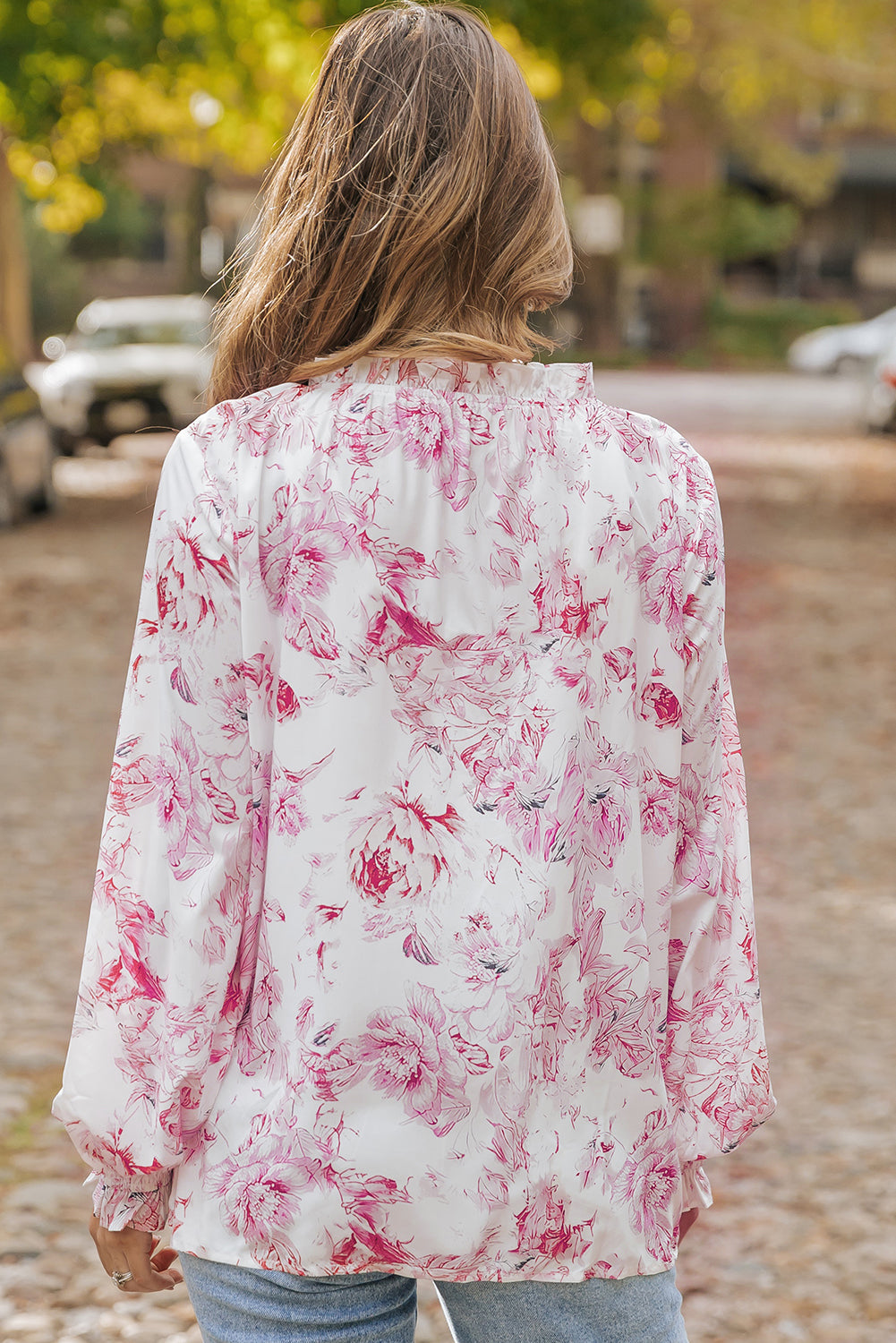 Vibrant Floral Printed Ruffle Trim Blouse | Multicolour