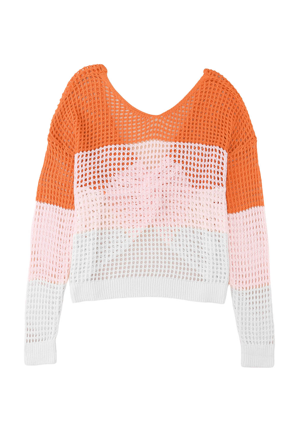 Colour Block Eyelet Long Sleeve Twisted Back Knit Top | Multicolour