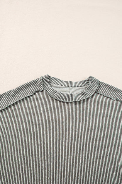 Textured Knit Exposed Stitching T-Shirt | Medium Grey