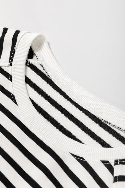 Raglan Sleeve Side Slits Loose Sweatshirt | Black Stripe