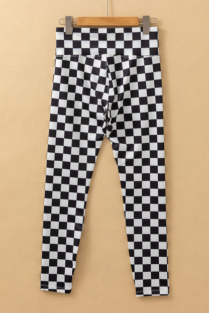 Checkered Pattern High Waist Skinny Leggings | Black