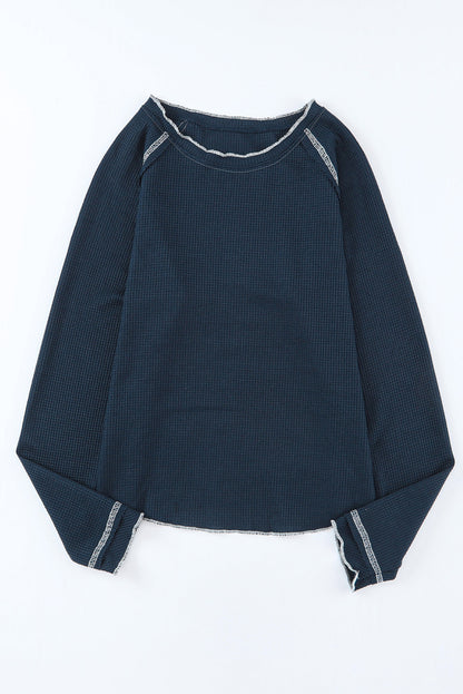 Textured Round Neck Long Sleeve Top | Blue