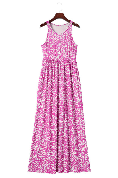 Leopard Print Pocketed Sleeveless Maxi Dress | Rose