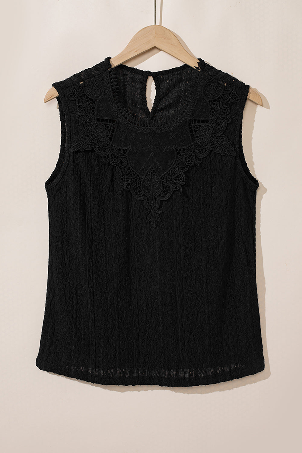 Guipure Lace Crochet Keyhole Back Tank Top | Black