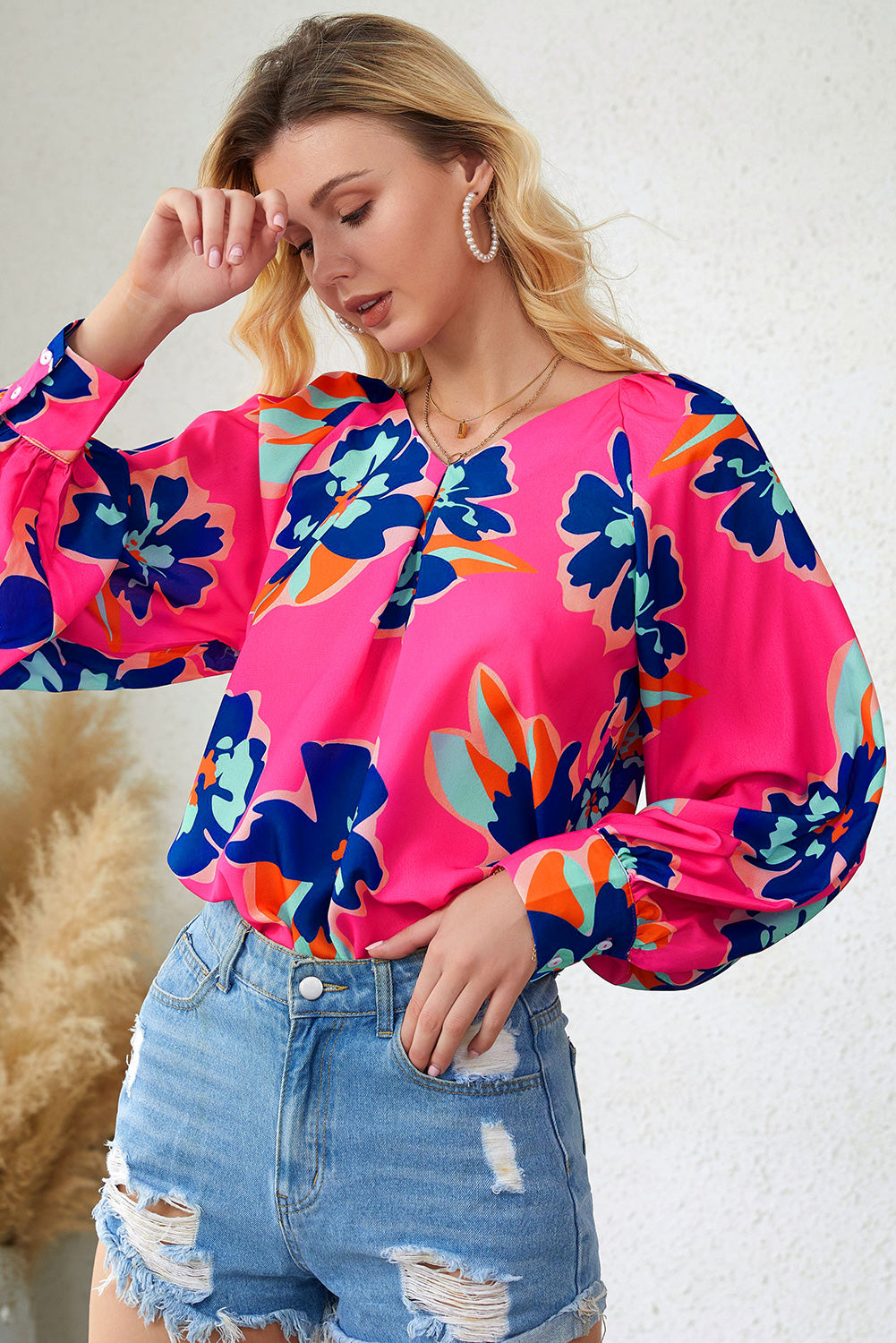 Flower Print Puff Sleeve Blouse | Rose