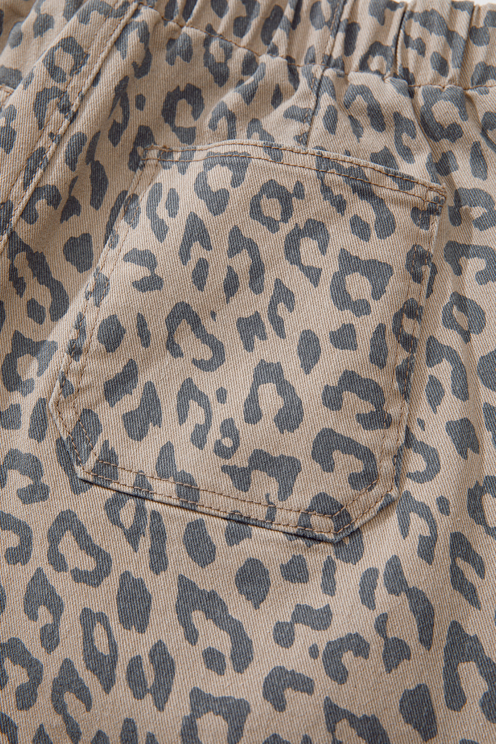 Leopard Printed Drawstring Waist Pocketed Wide Leg Jeans | Khaki