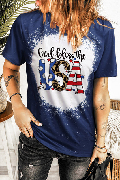 God Bless The Usa Print Tie Dye T-Shirt | Blue