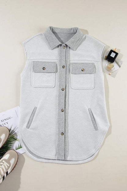 Flap Pockets Contrast Buttons Front Jacket Vest | Light Grey