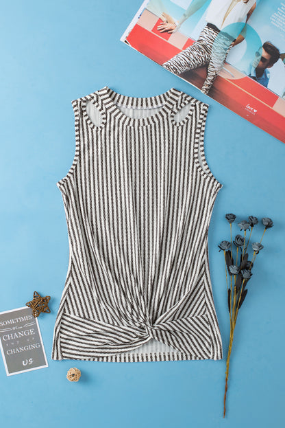 Striped Cutout Twist Front Tank Top | Gray