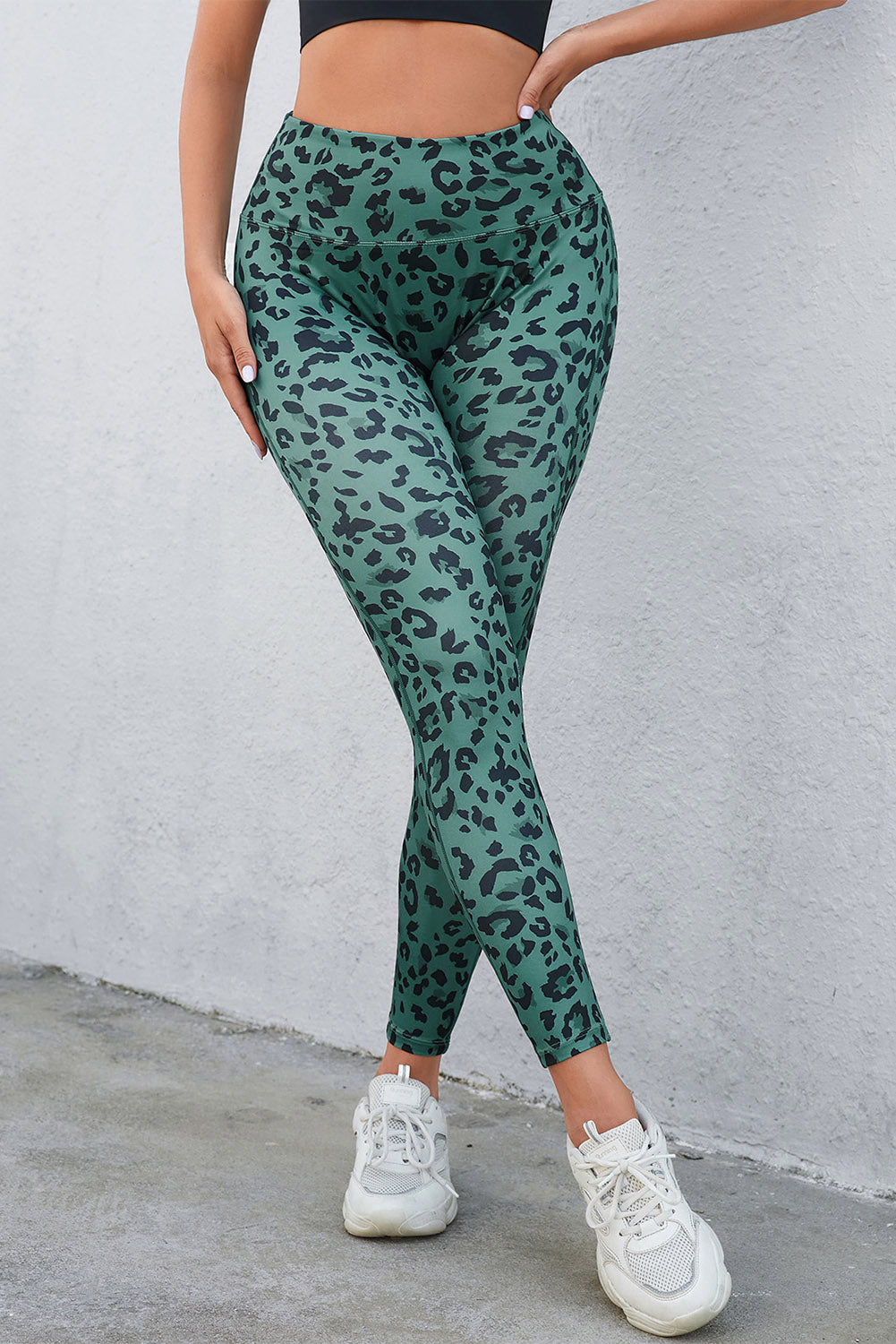 Classic Leopard Print Active Leggings | Green