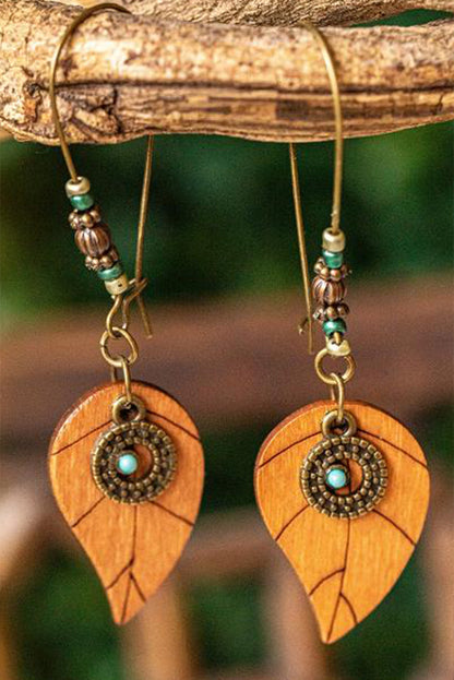 Western Turquoise Decor Leaf Shape Drop Earrings | Desert Gold