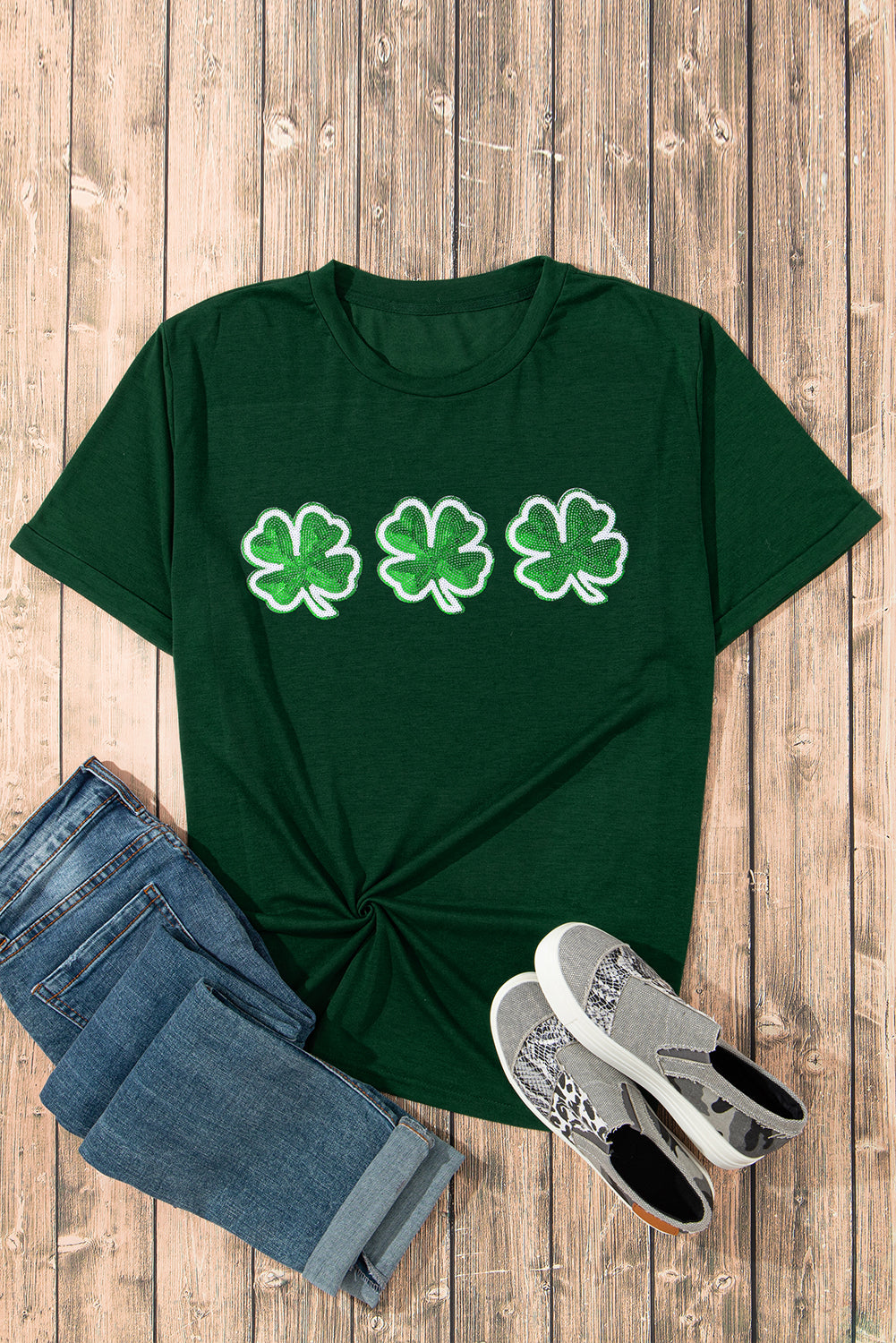 St Patrick Clover Patch Sequin Graphic T-Shirt | Green