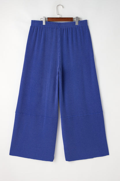 Corded Drawstring High Waist Pocket Plus Size Wide Leg Pants | Sky Blue