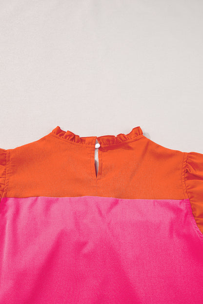 Two Tone Ruffled Flutter Sleeve Blouse | Orange