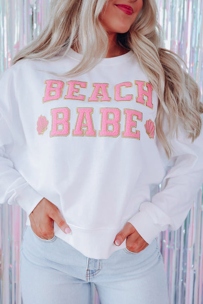 Beach Babe Slogan Graphic Casual Sweatshirt | White