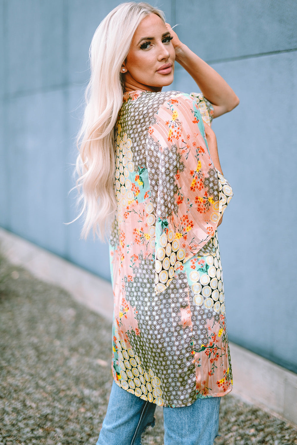 Floral Open Sheer Shimmer Kimono | Multicolour