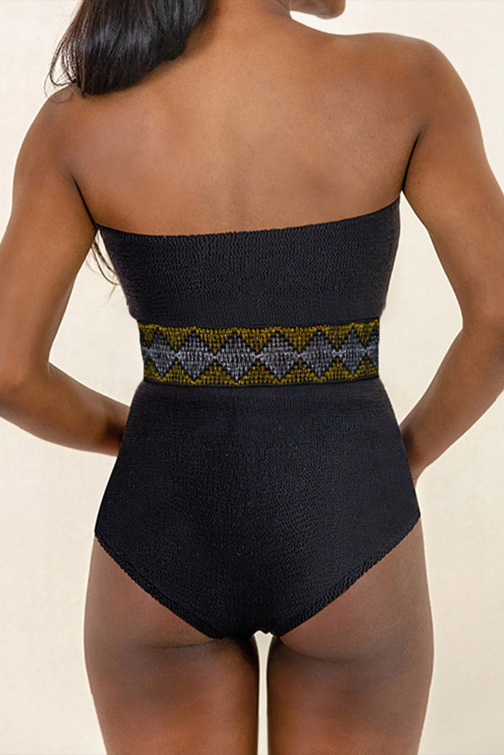 Geometric Trim High Waist Strapless One Piece Swimsuit | Black