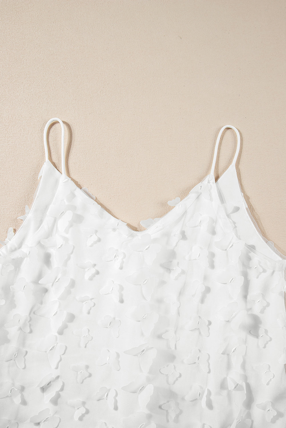 Butterfly Applique Mesh Overlay Tank Top | White