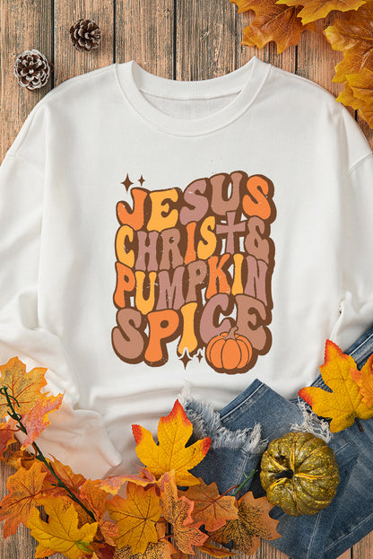 Jesus Chrish & Pumpkin Spice Graphic Drop Shoulder Sweatshirt | Beige