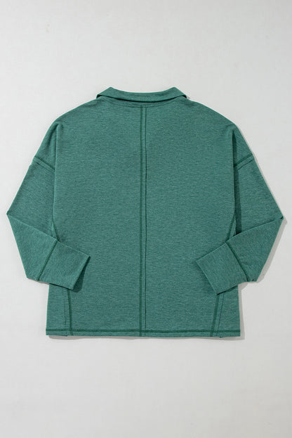 Exposed Seam Collared Pocketed Loose Sweatshirt | Evergreen