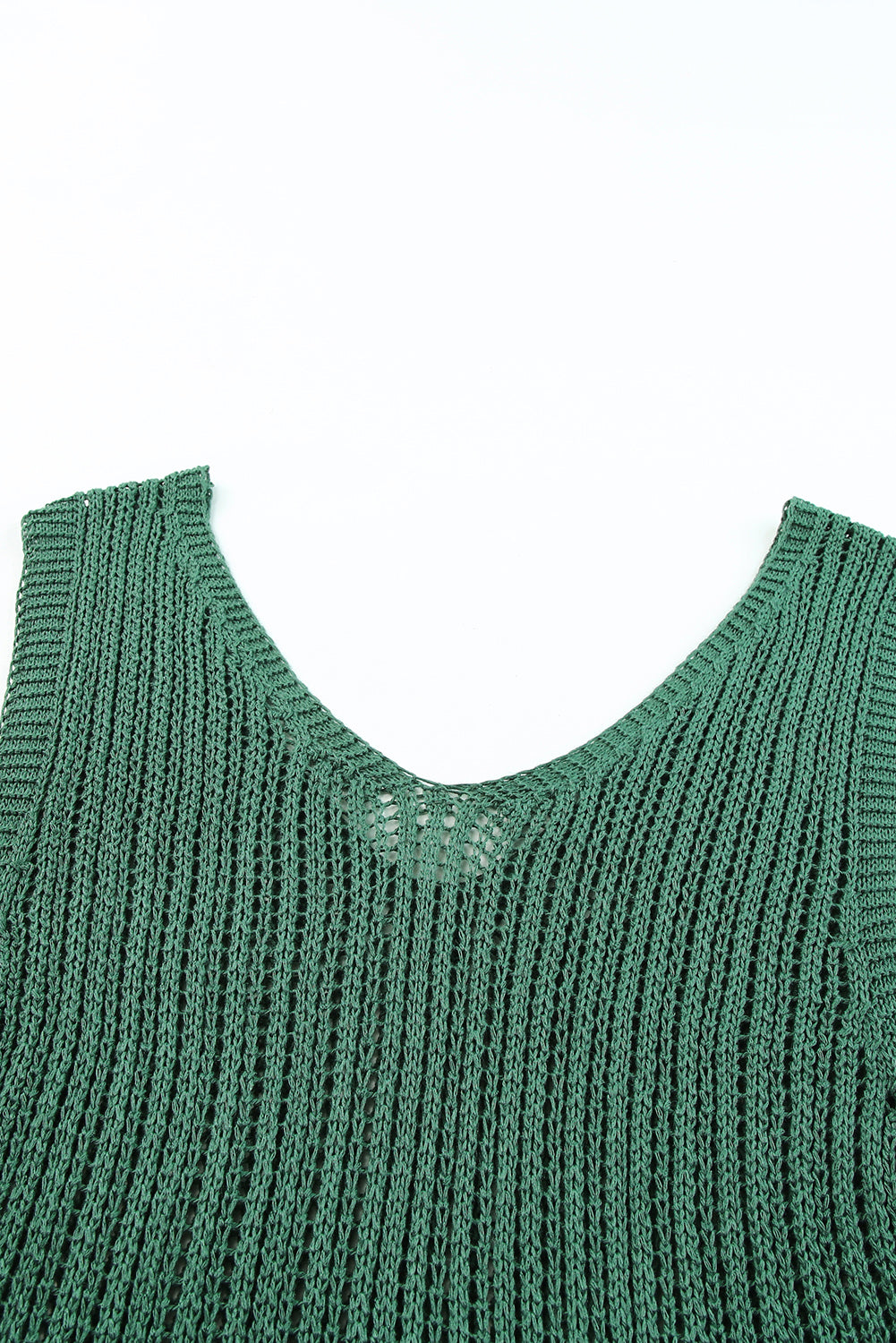 Hollowed Knit V Neck Tank Top | Green