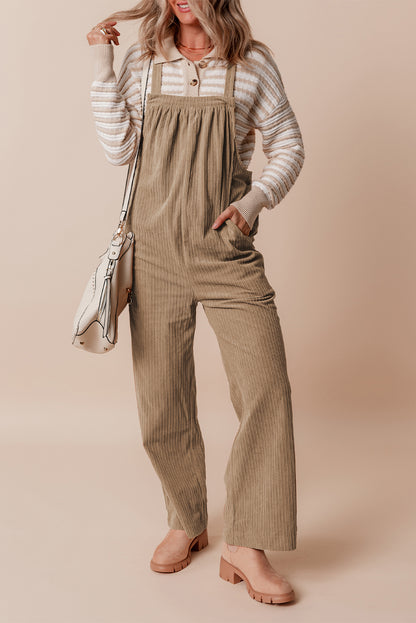 Solid Pocketed Loose Fit Corduroy Overall | Gray Morn