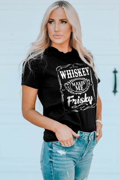 Whiskey Makes Me Frisky Print Graphic Tee | Black