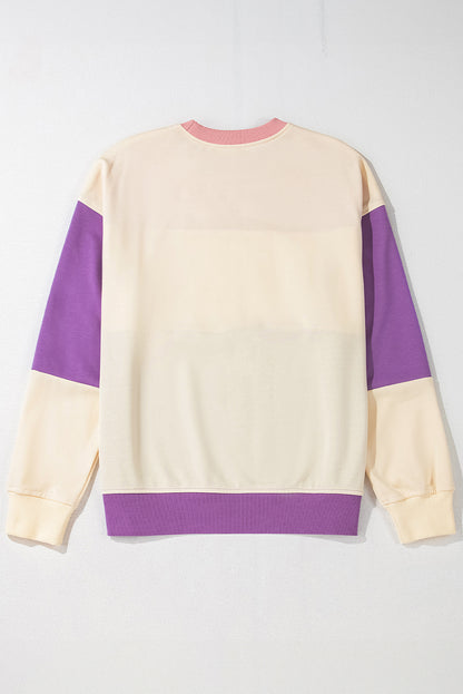 Colourblock Patchwork Drop Shoulder Sweatshirt | Meadow Mauve