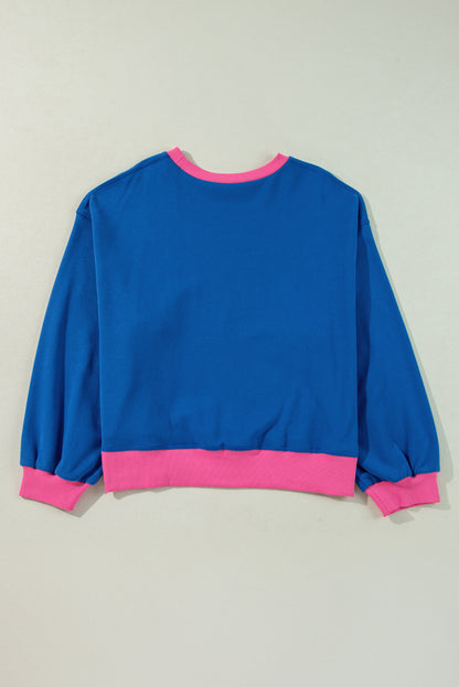 Colour Block Edge Balloon Sleeve Plus Size Sweatshirt | Sky Blue