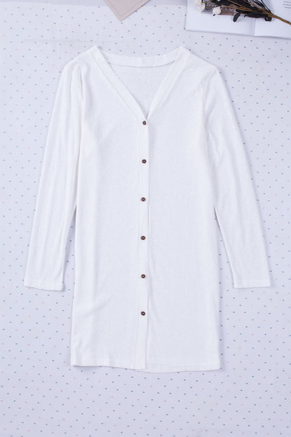 Solid Colour Open-Front Buttons Cardigan | White