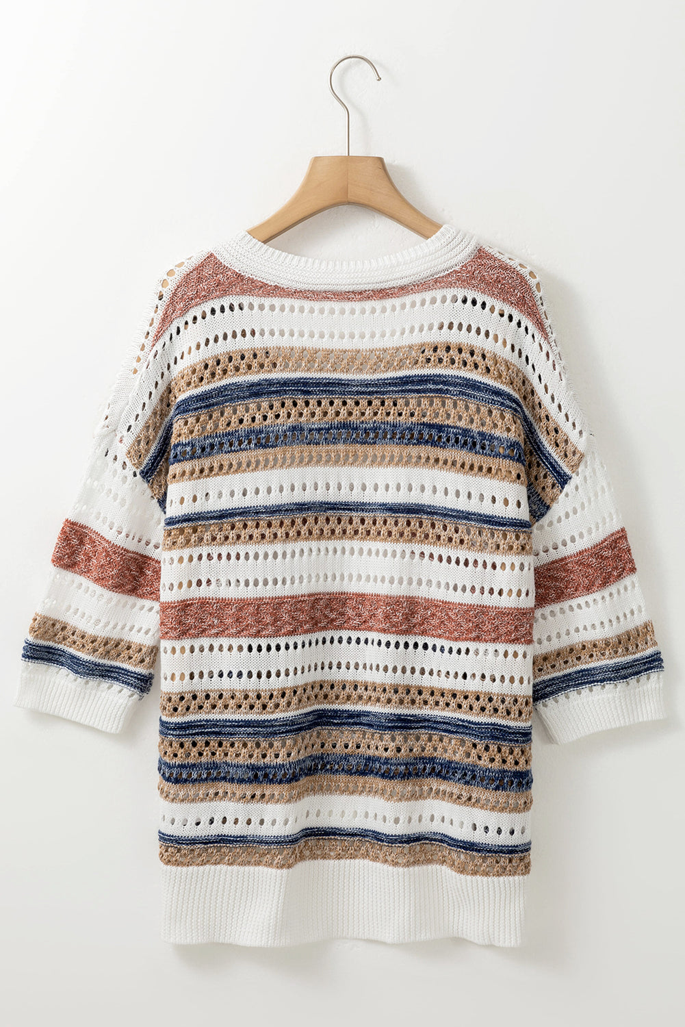 Striped Hollow Out Half Sleeve Knitted Sweater | Multicolour