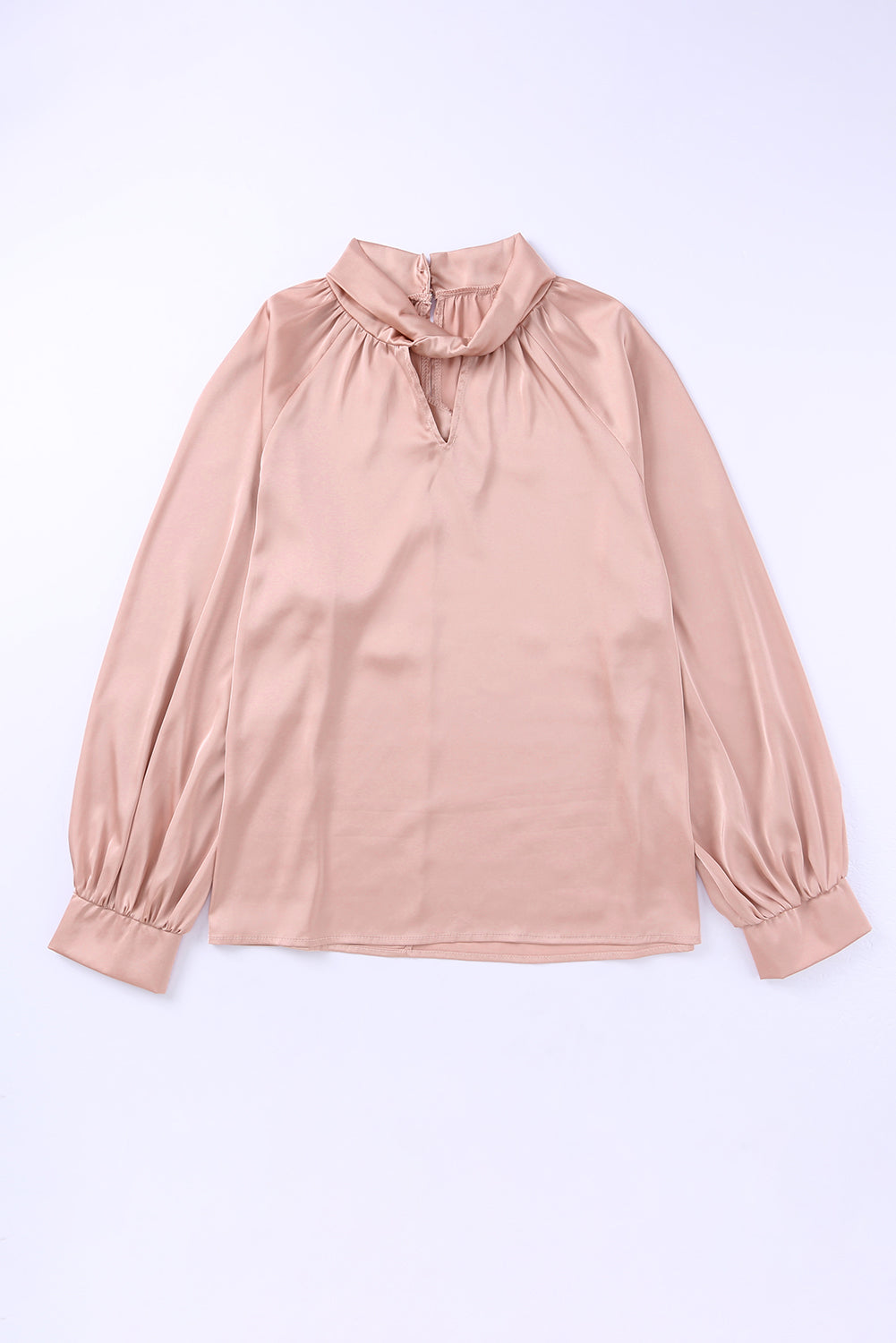 Twist High Neck Puff Sleeve Satin Blouse | Pink