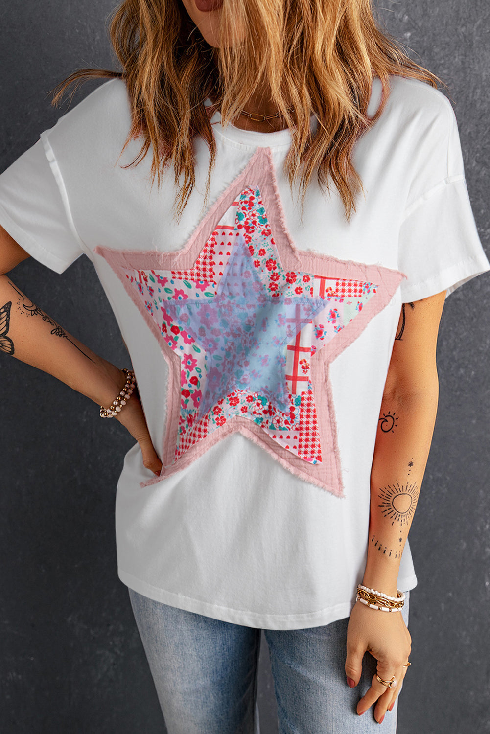 Star Patchwork Loose T-Shirt | White