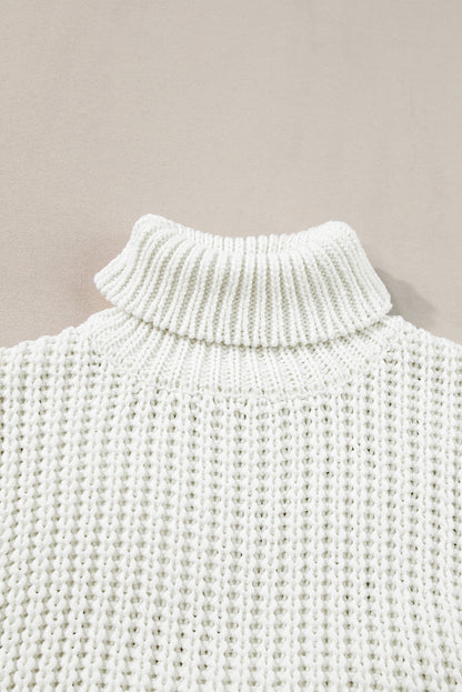 Turtleneck Knitted Slit Hem Sweater Vest | White