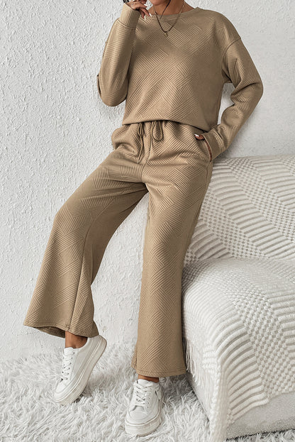 Khaki Ultra Loose Textured 2 Piece Slouchy Outfit | Apricot khaki