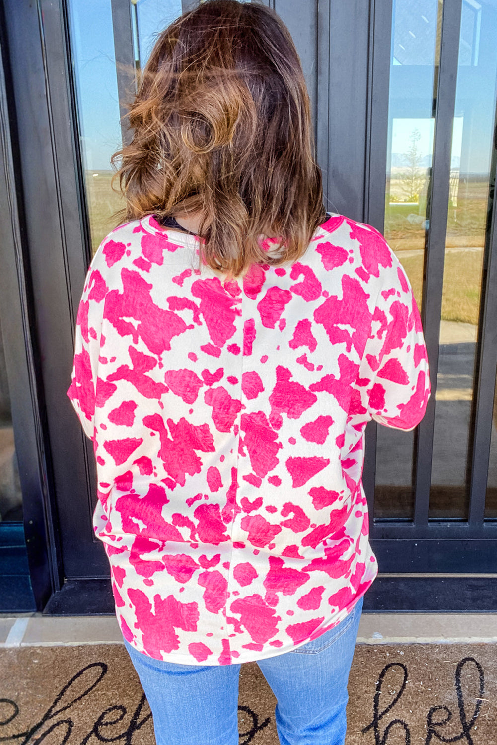 Animal Print Long Sleeve V Neck Plus Size Top | Rose