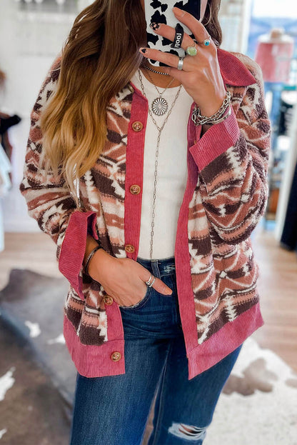 Western Sherpa Textured Trim Jacket | Pink