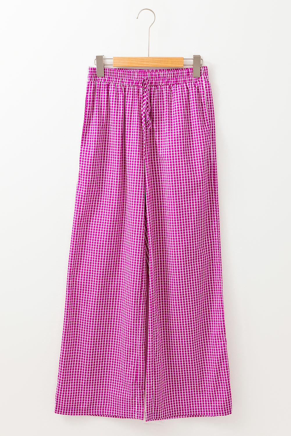 Plaid Print Drawstring High Waist Wide Leg Casual Pants | Pink