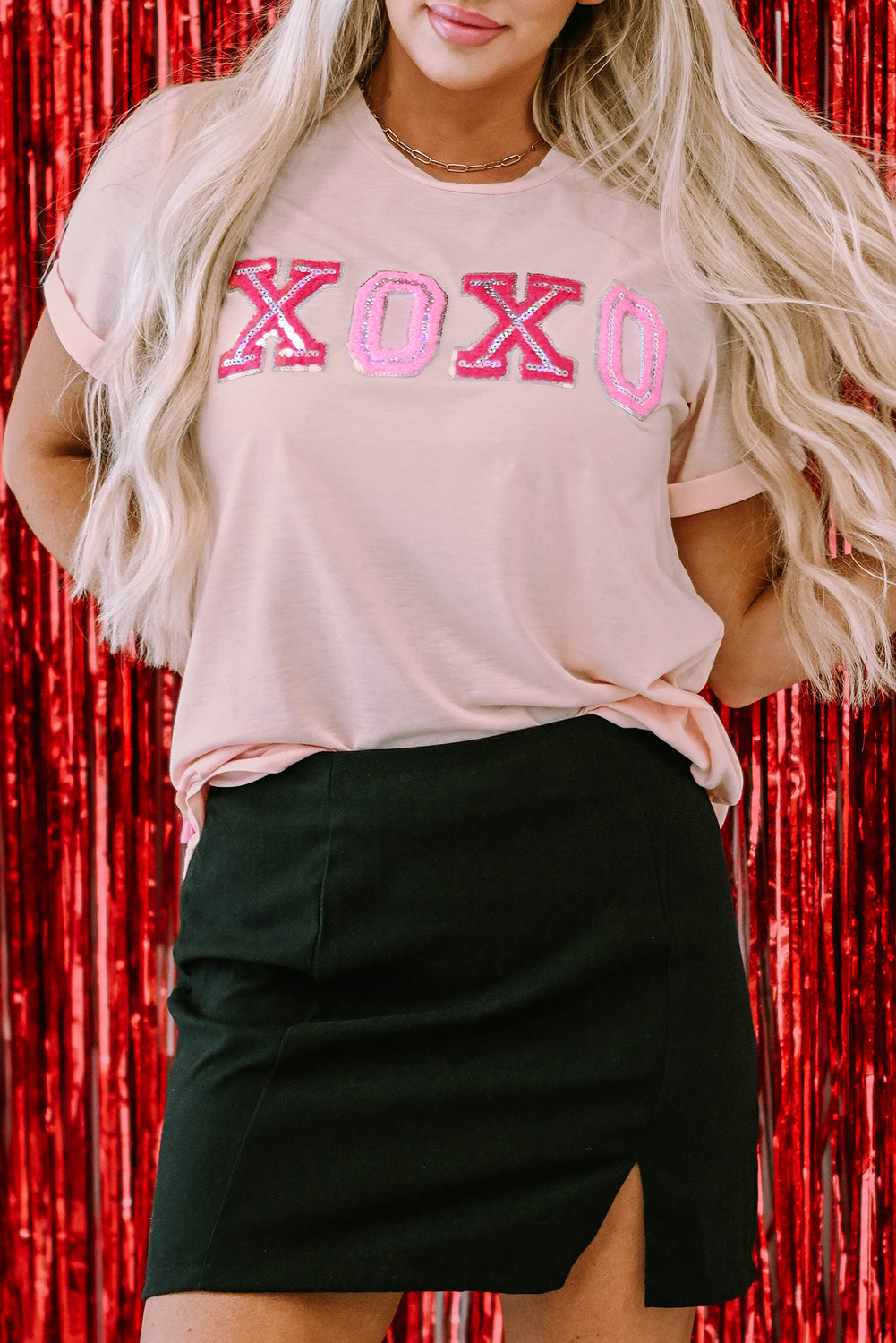 Valentines Shiny Xoxo Graphic T-Shirt | Pink