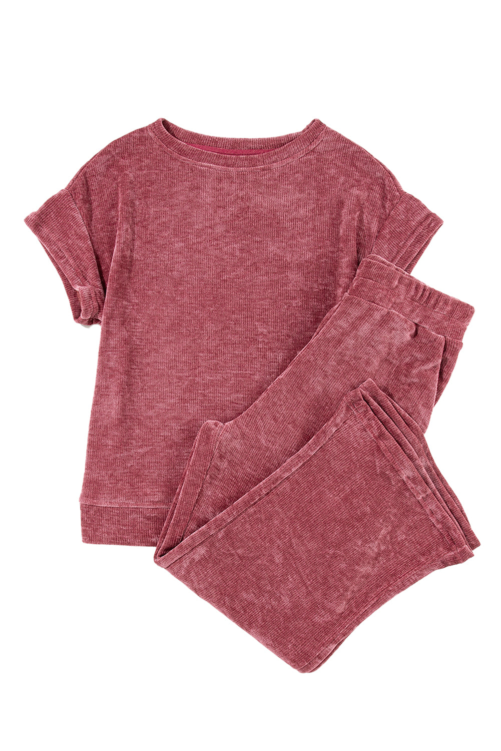 Mineral Wash Corduroy Short Sleeve And Crop Pants Set | Rose Pink