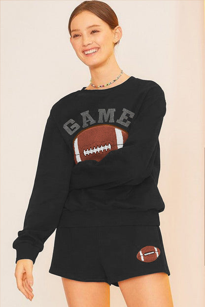 Game Day Rugby Football Graphic Pullover And Shorts Casual Outfit | Black